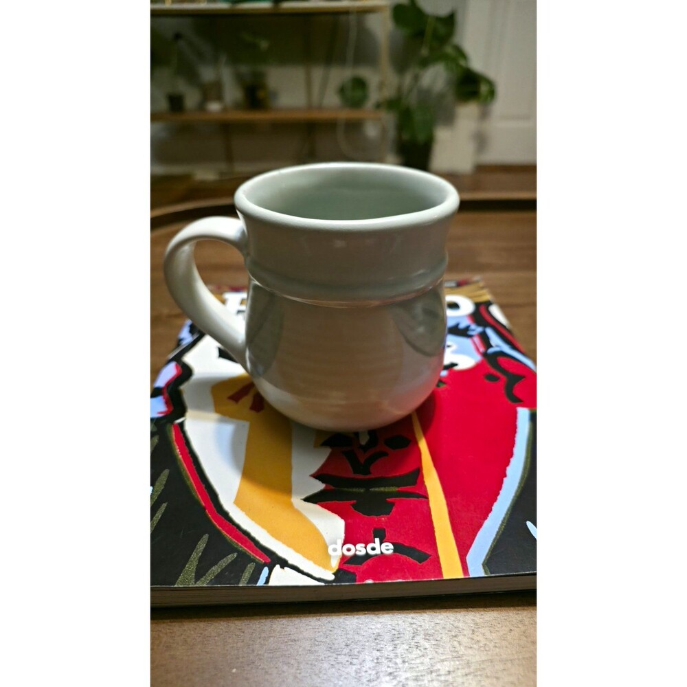 Vintage Pfaltzgraff Regio Stoneware Mug White Green Leaf Pattern Handle Mexico